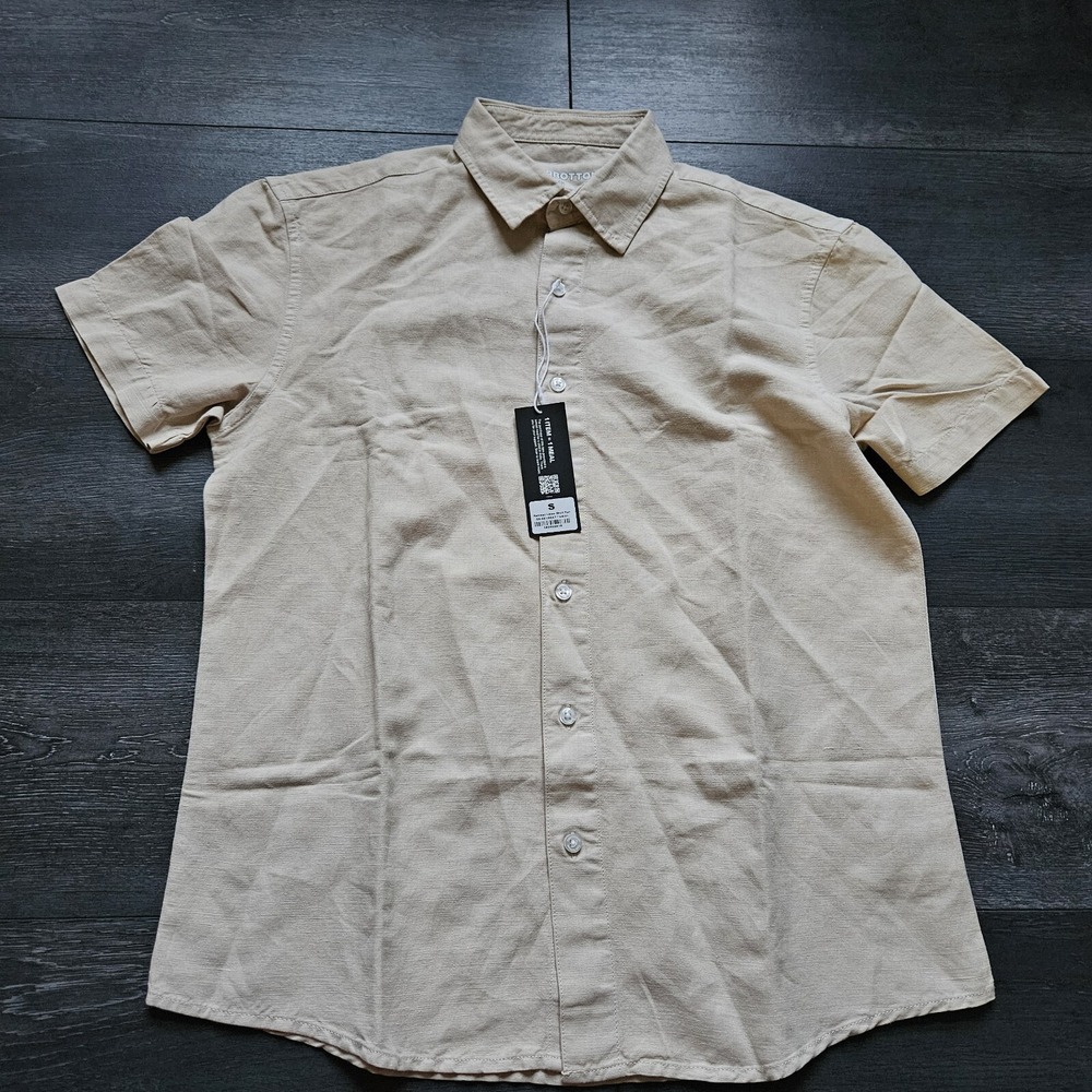 NWT Bear Bottom Linen Retreat Shirt Mens‎ Small Tan Beach Pool Wicking Summer
